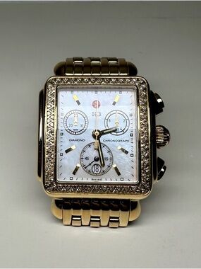 Michele Deco Diamond and GoldChronograph Watch with Mother-of-Pearl Dial